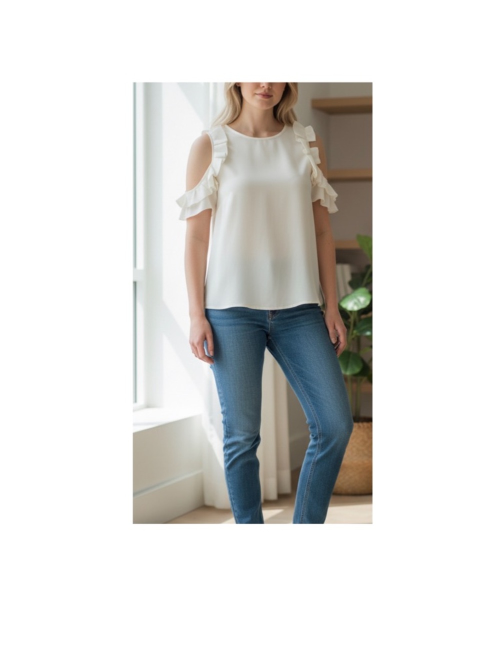 Ted Baker London White Ruffle Cold-Shoulder Blouse